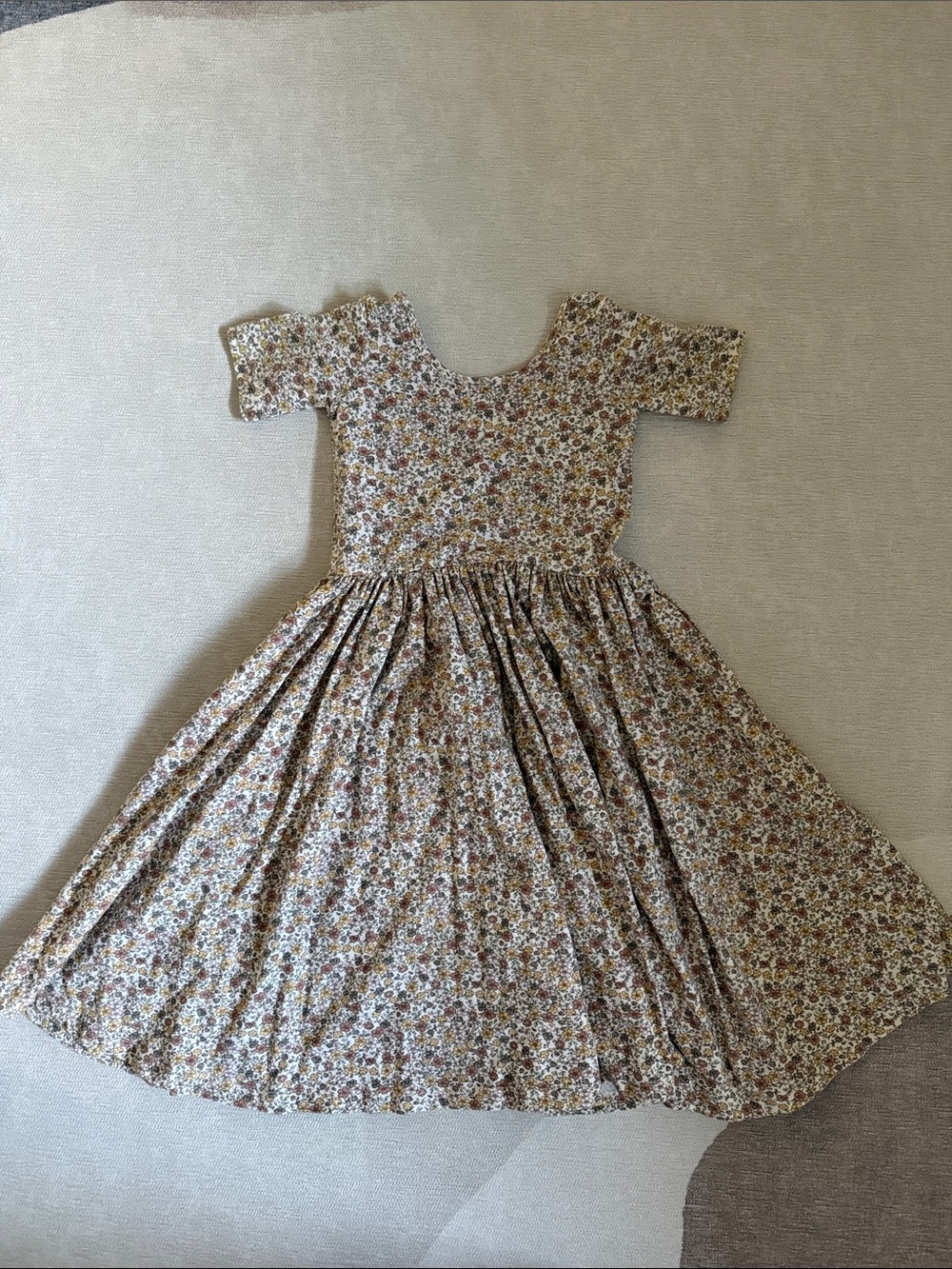 Girls' Floral Cotton Casual Dress in Beige and Brown
